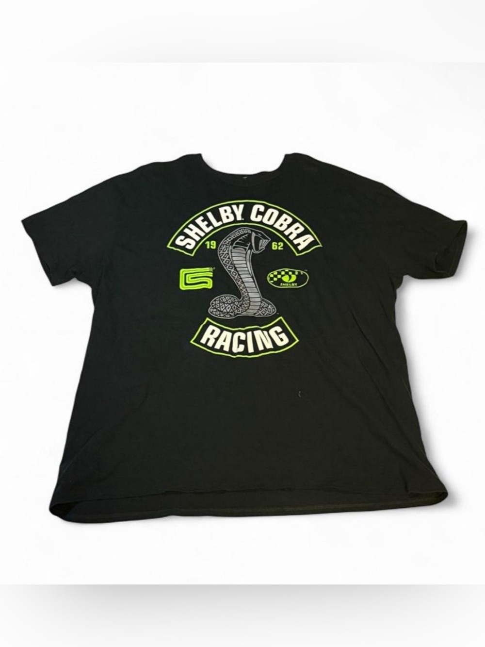 Shelby Cobra Black T-Shirt with Neon Green Cobra Racing Logo